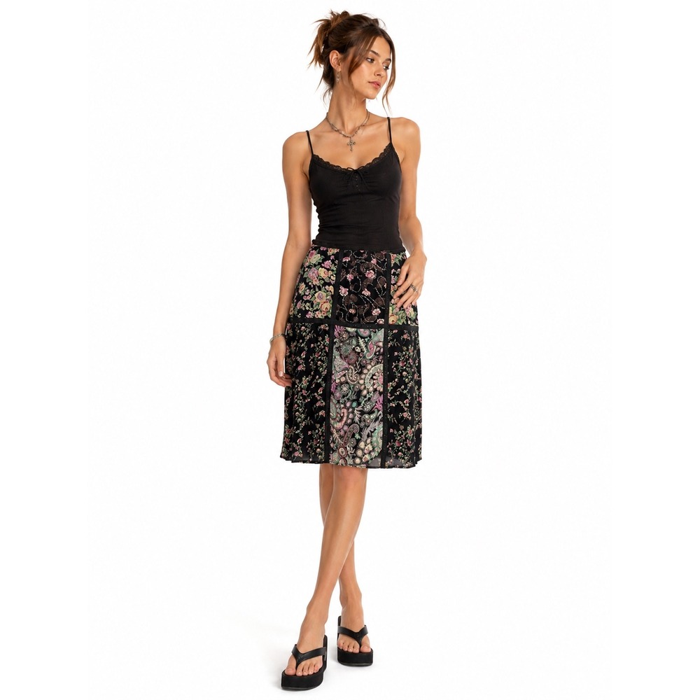 Vintage Patchwork CottageCore Skirt Knee Length Large Petite Y2K Dark Romantic
